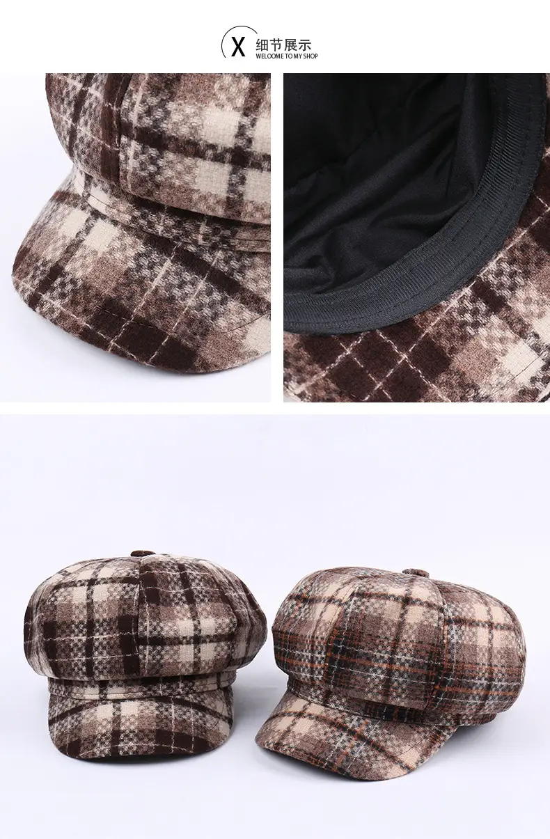 New Vintage Plaid Duck Tongs Woolen Cap for Kids — feature 24