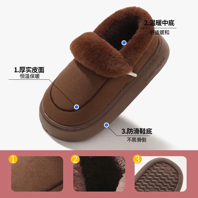 Cotton Slippers for Women Winter 2025 New Style Indoor Home Non-Slip Thick-Soled Warm Plush Cotton Shoes for Men