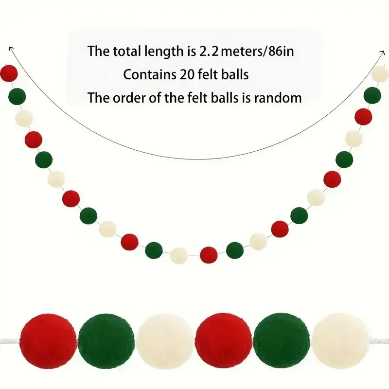 2 Meter Fur Ball String for Christmas Party Decoration - Image 2