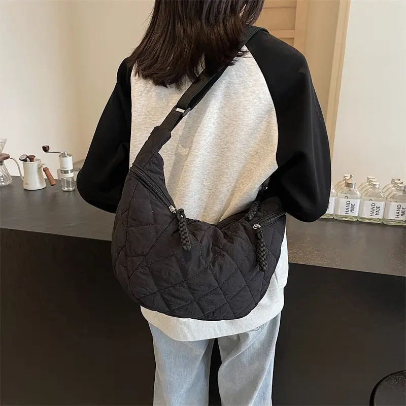 Vintage Quilted Shoulder Bag Olive Green Large Capacity - Image 6
