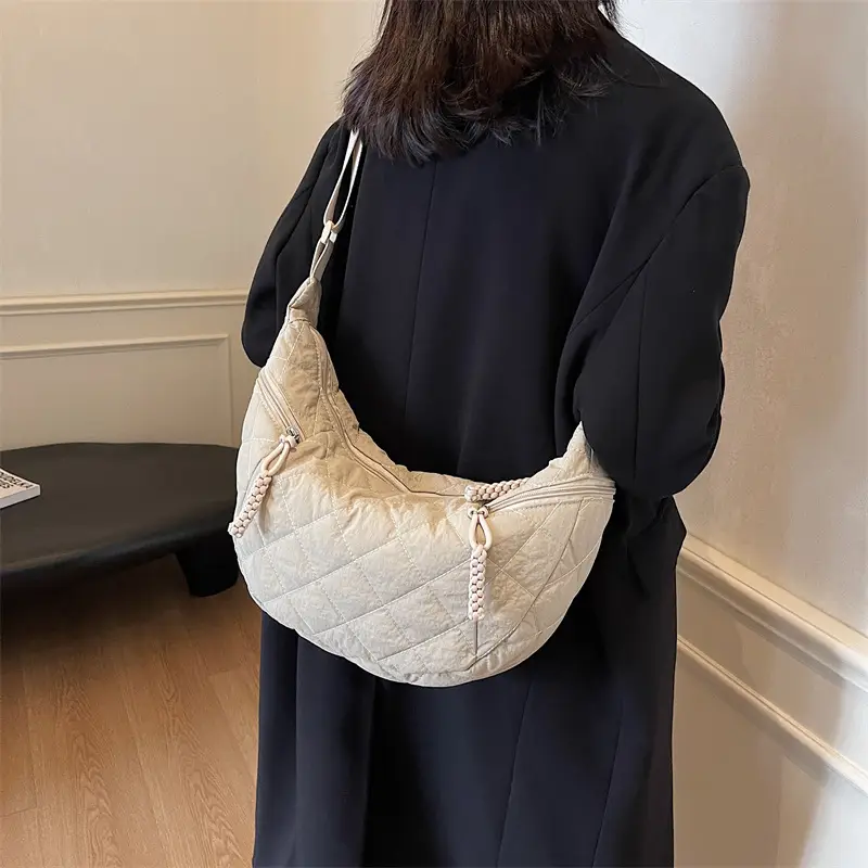 Vintage Quilted Shoulder Bag Olive Green Large Capacity - Image 8