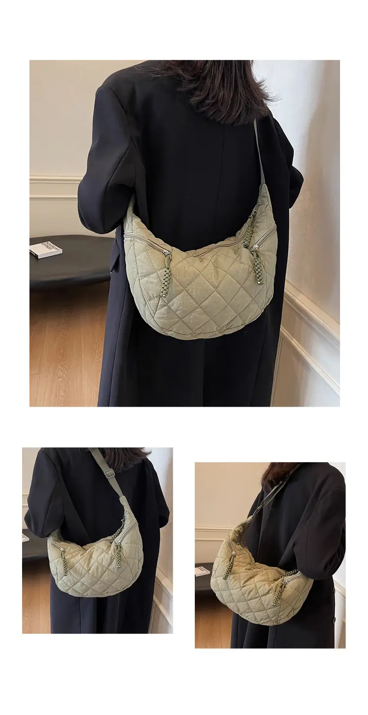 Vintage Quilted Shoulder Bag Olive Green Large Capacity — feature 12