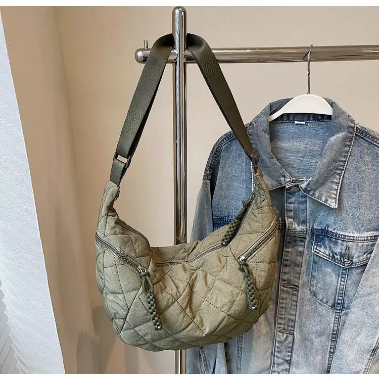 Vintage Quilted Shoulder Bag Olive Green Large Capacity — feature 19