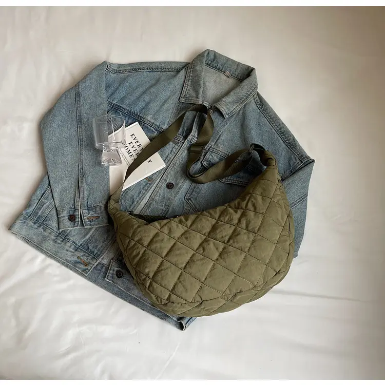 Vintage Quilted Shoulder Bag Olive Green Large Capacity — feature 38