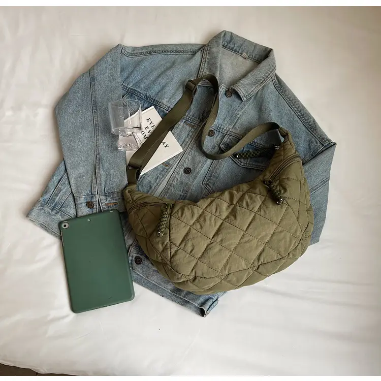 Vintage Quilted Shoulder Bag Olive Green Large Capacity — feature 39
