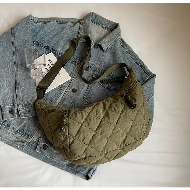 Vintage Quilted Shoulder Bag Olive Green Large Capacity — feature 40