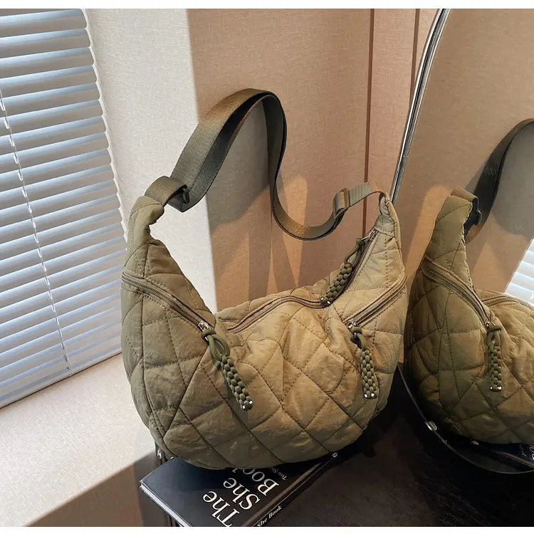 Vintage Quilted Shoulder Bag Olive Green Large Capacity — feature 43