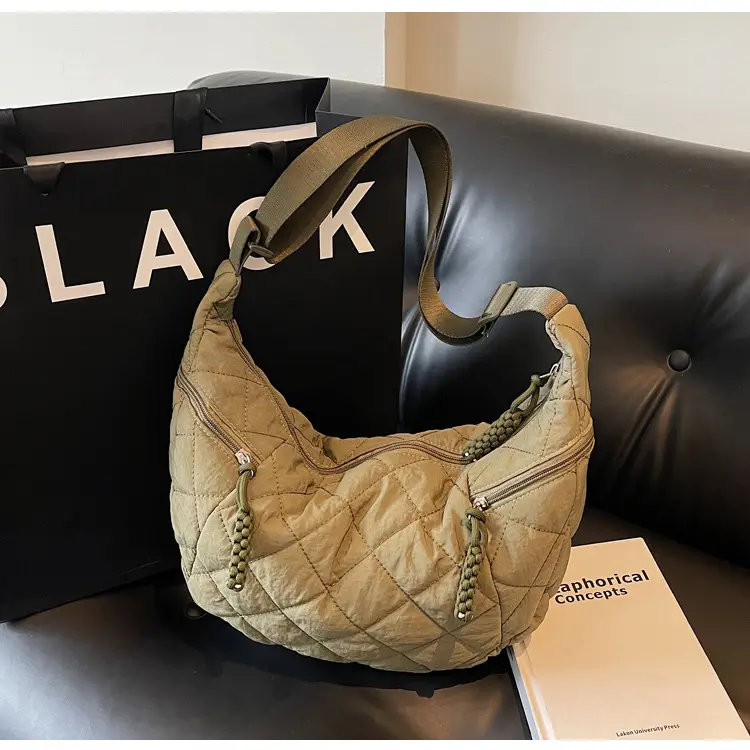 Vintage Quilted Shoulder Bag Olive Green Large Capacity — feature 46
