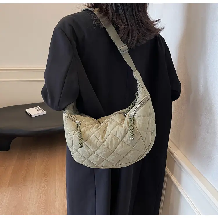 Vintage Quilted Shoulder Bag Olive Green Large Capacity — feature 80