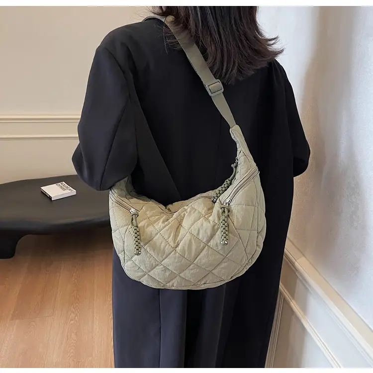 Vintage Quilted Shoulder Bag Olive Green Large Capacity — feature 81