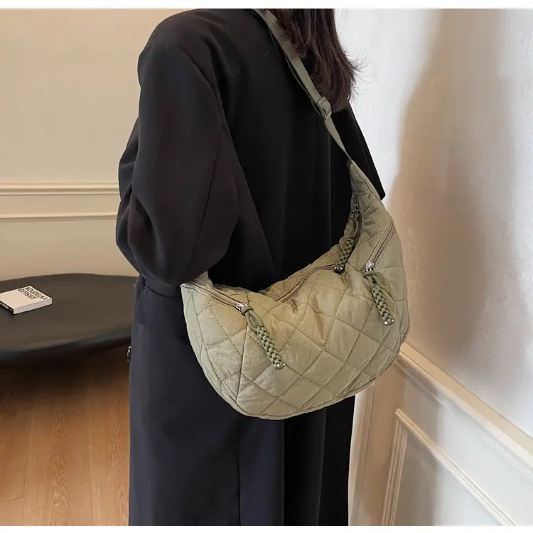 Vintage Quilted Shoulder Bag Olive Green Large Capacity — feature 83