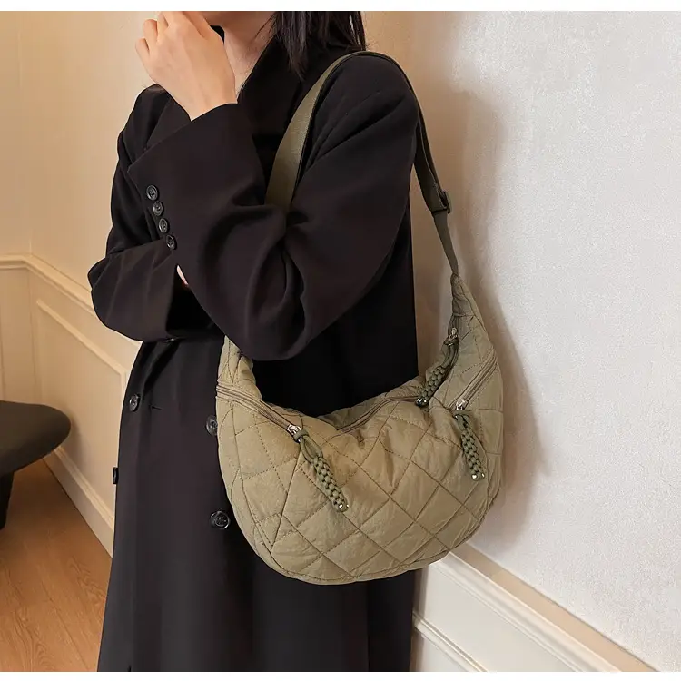 Vintage Quilted Shoulder Bag Olive Green Large Capacity — feature 84