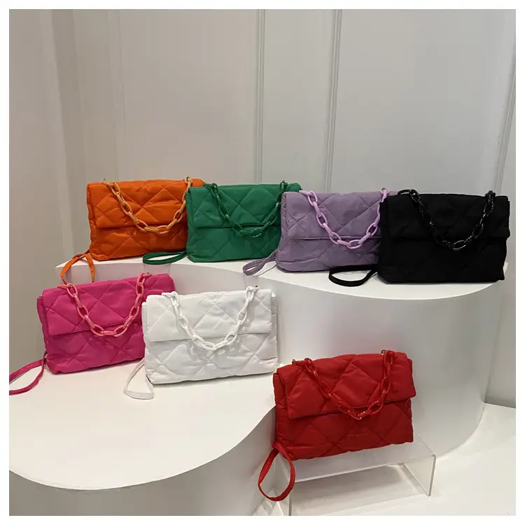 Winter Shoulder Bag Women's Purple Rhombic Crossbody - Image 2