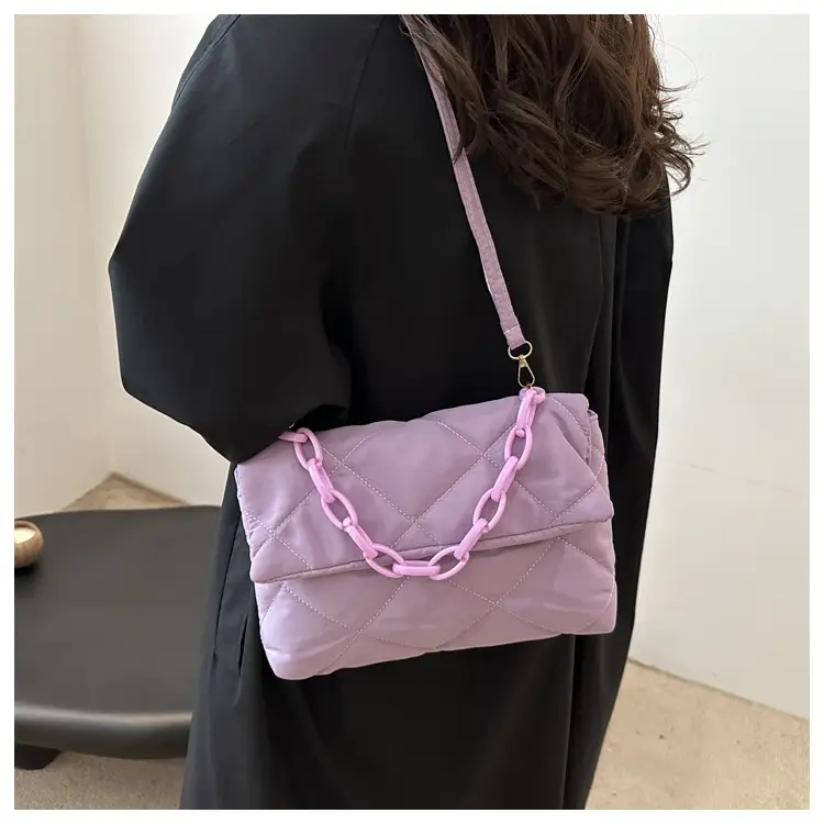 Winter Shoulder Bag Women's Purple Rhombic Crossbody — feature 12