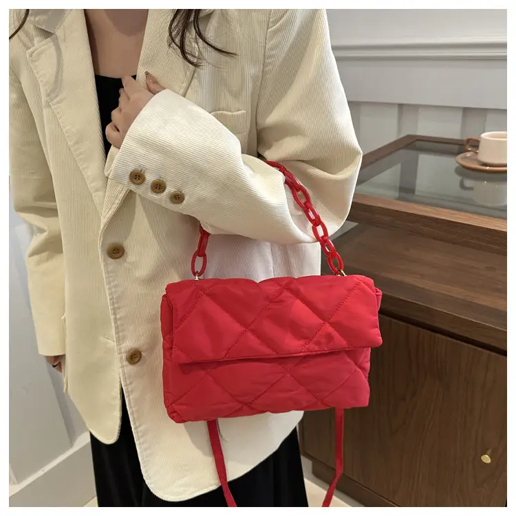 Winter Shoulder Bag Women's Purple Rhombic Crossbody — feature 18