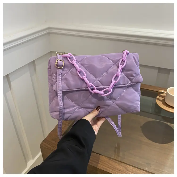 Winter Shoulder Bag Women's Purple Rhombic Crossbody — feature 25
