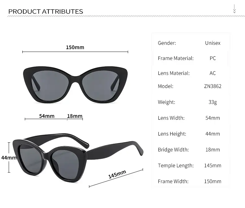 Women Black Cat's Eye Sunglasses Elegant Casual Fashion — feature 9