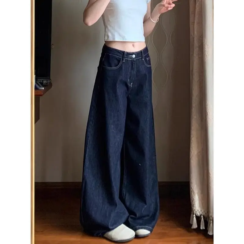 Dark Blue Loose Wide Leg Pants Plus Size 2024