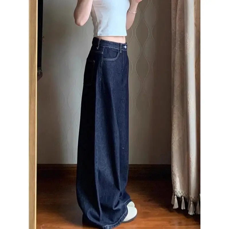 Dark Blue Loose Wide Leg Pants Plus Size 2024