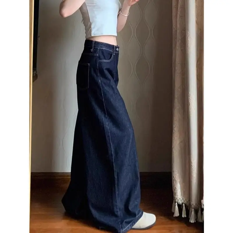 Dark Blue Loose Wide Leg Pants Plus Size 2024