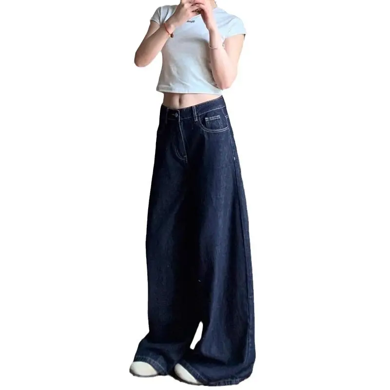 Dark Blue Loose Wide Leg Pants Plus Size 2024