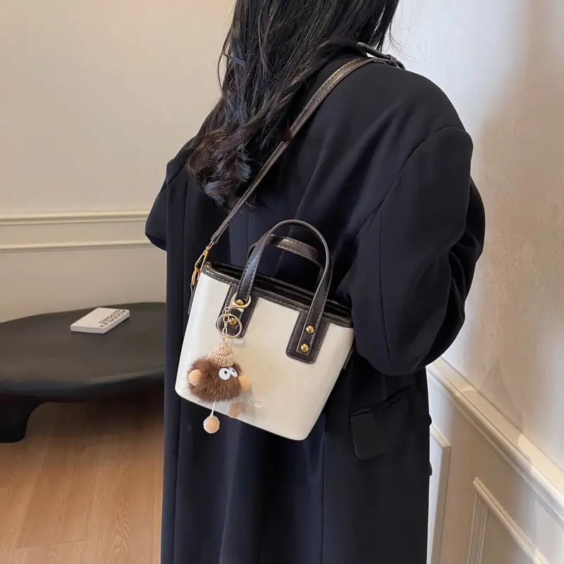 Women's Small Square Handbag with Pom Pom Detail