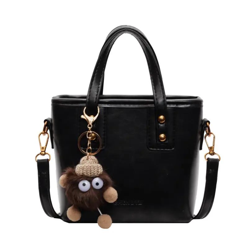 Women's Small Square Handbag with Pom Pom Detail