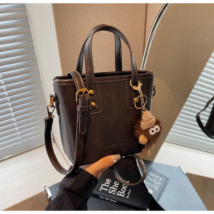 Women's Small Square Handbag with Pom Pom Detail — feature 15