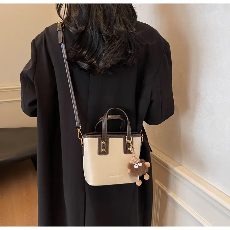 Women's Small Square Handbag with Pom Pom Detail
