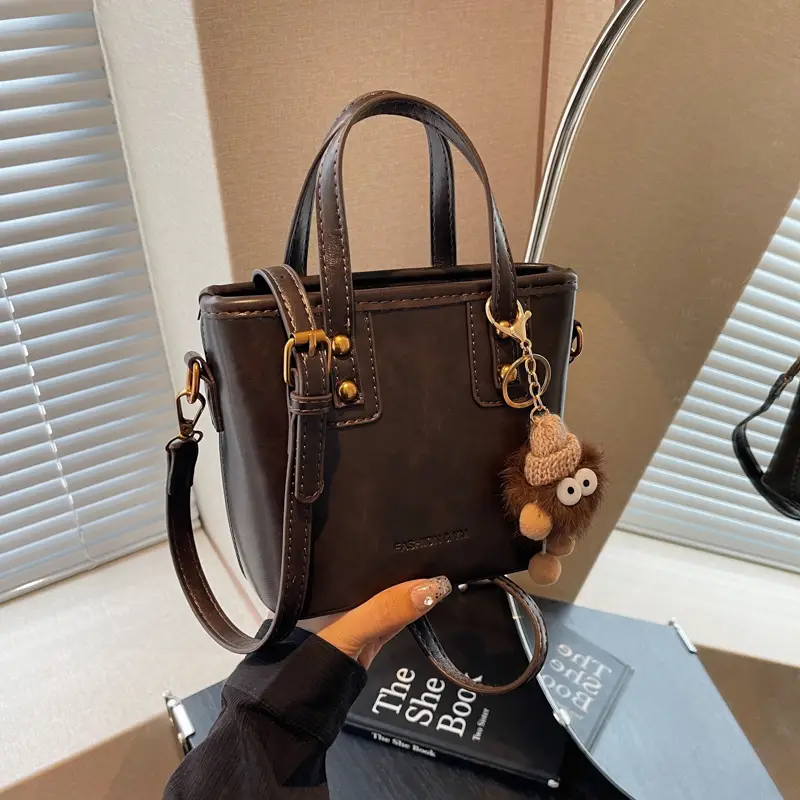 Women's Small Square Handbag with Pom Pom Detail