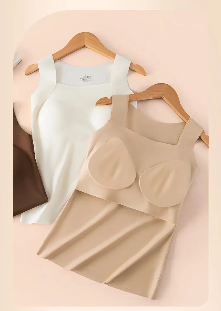 Spring and Summer Cloud-Like Base Layer 10A Antibacterial Seamless Ice Silk Nude-Feel Camisole with Chest Pads — feature 7