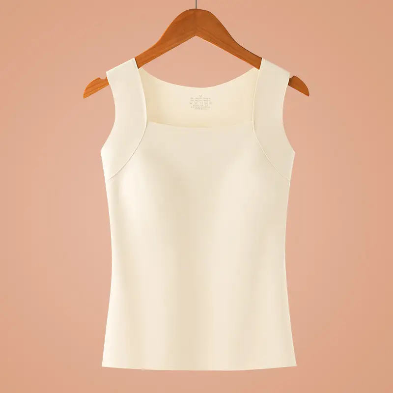 Spring and Summer Cloud-Like Base Layer 10A Antibacterial Seamless Ice Silk Nude-Feel Camisole with Chest Pads