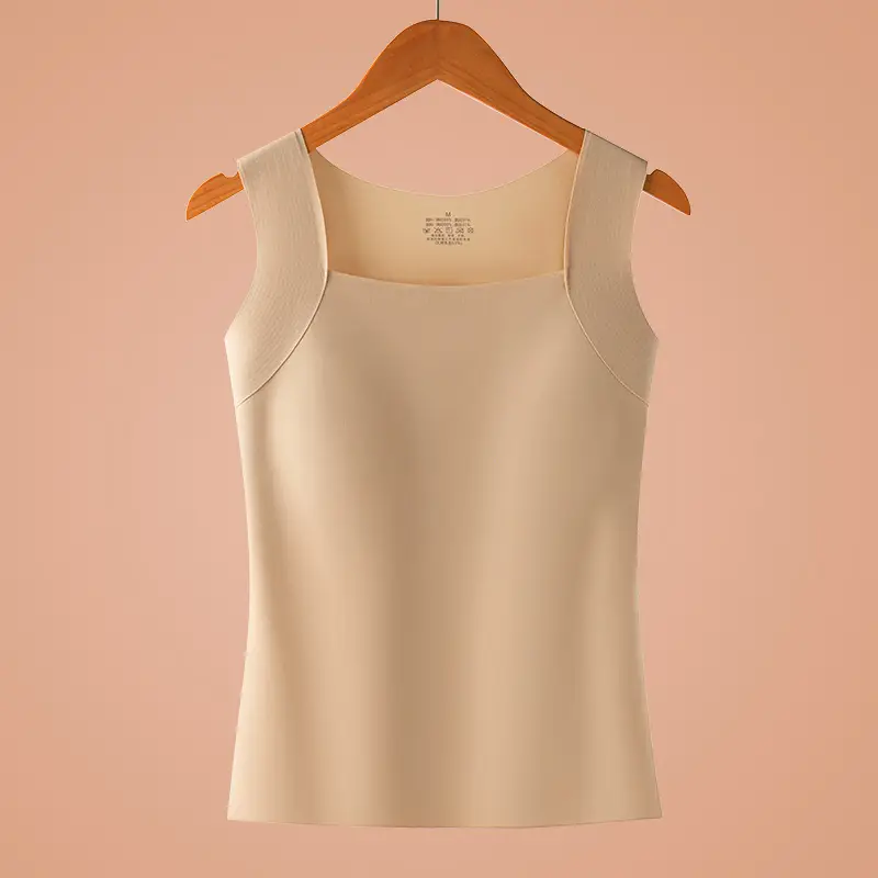 Spring and Summer Cloud-Like Base Layer 10A Antibacterial Seamless Ice Silk Nude-Feel Camisole with Chest Pads