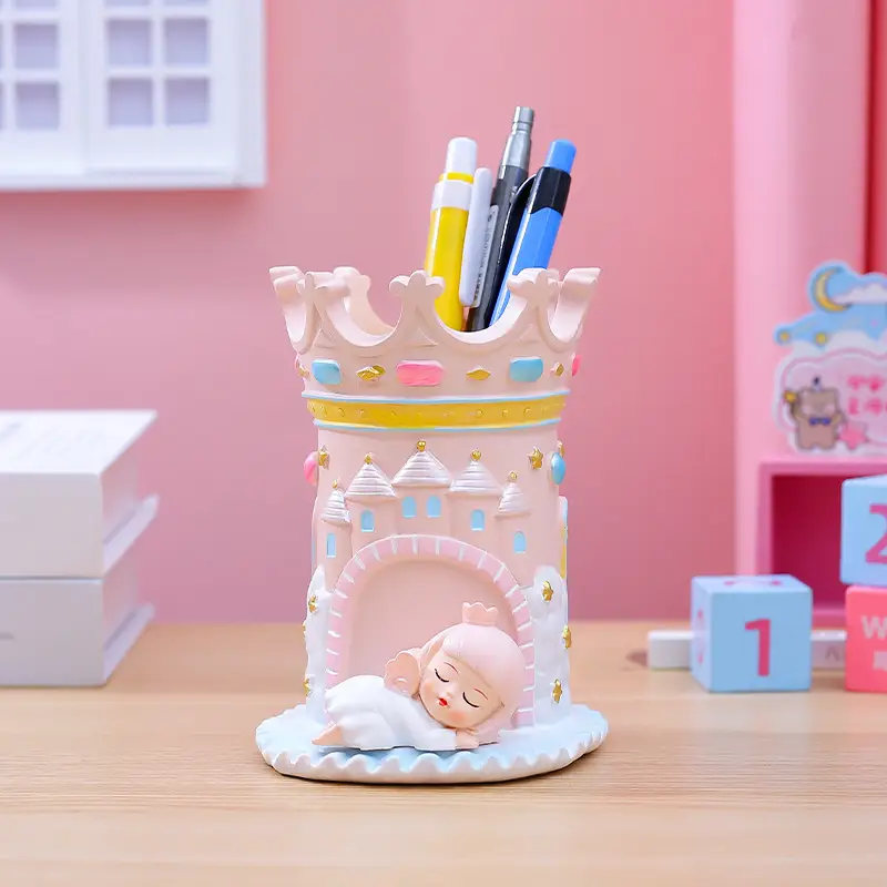 Fantasy Angel Castle Pen Holder with Heart Design