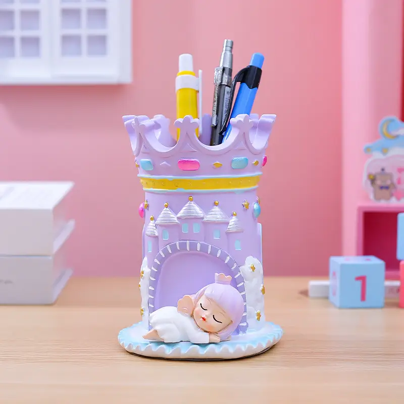 Fantasy Angel Castle Pen Holder with Heart Design