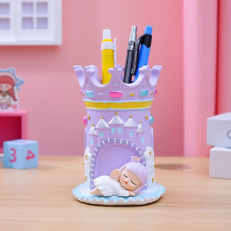 Fantasy Angel Castle Pen Holder with Heart Design
