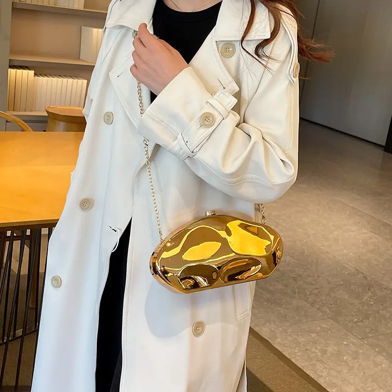 Gold Acrylic Stone Clutch Bag for Women - Image 5