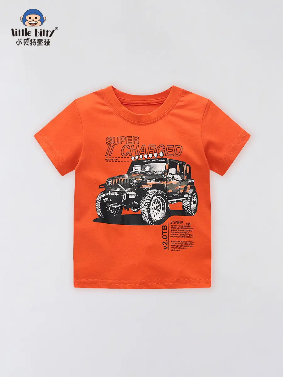 2025 Kids Cartoon Car T-Shirt Orange Short Sleeve - Image 2