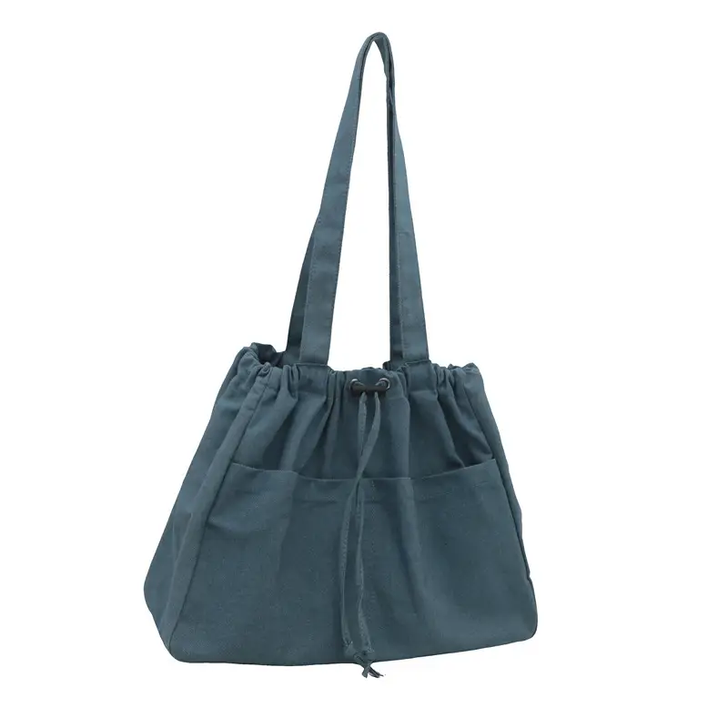 Blue Denim Drawstring Shoulder Bag for Women - Image 9