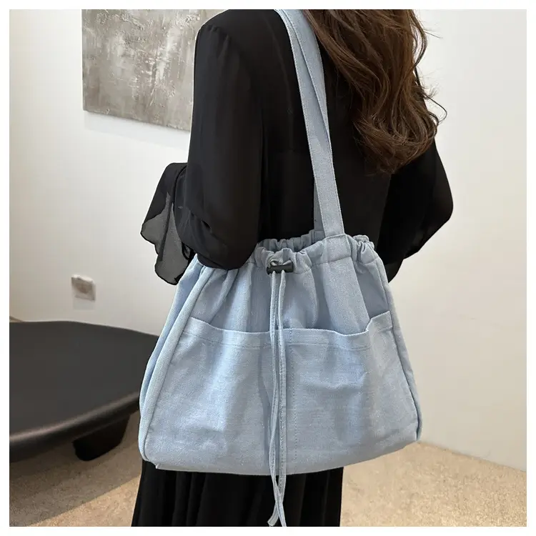 Blue Denim Drawstring Shoulder Bag for Women — feature 13