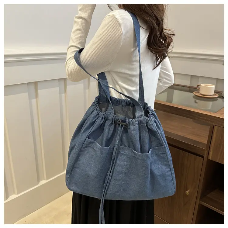 Blue Denim Drawstring Shoulder Bag for Women — feature 14