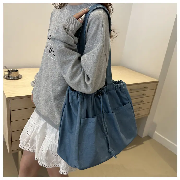 Blue Denim Drawstring Shoulder Bag for Women — feature 17