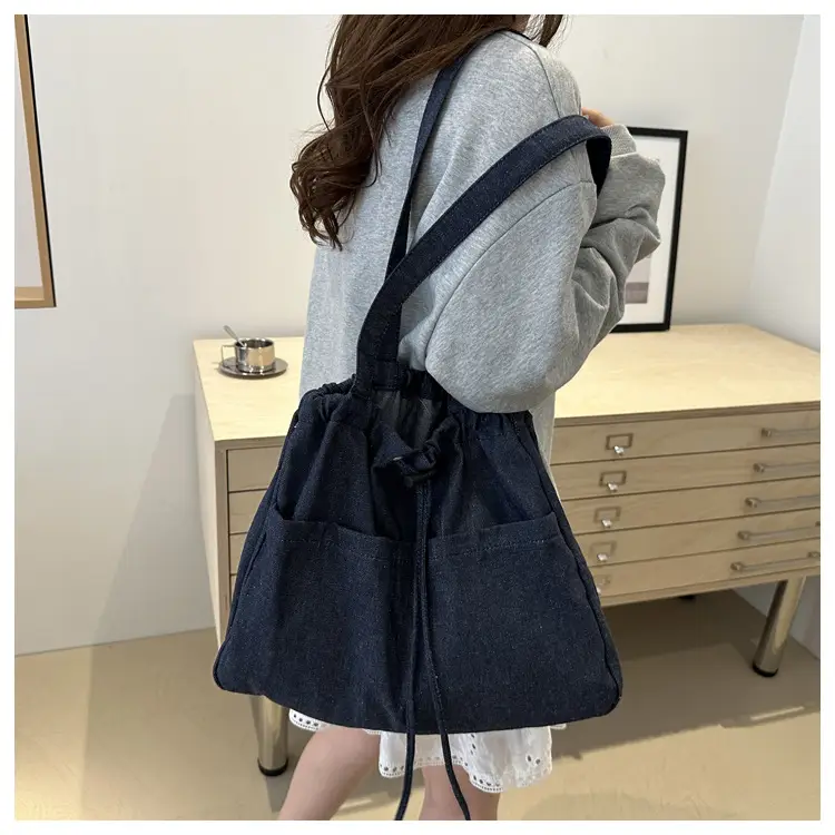 Blue Denim Drawstring Shoulder Bag for Women — feature 18