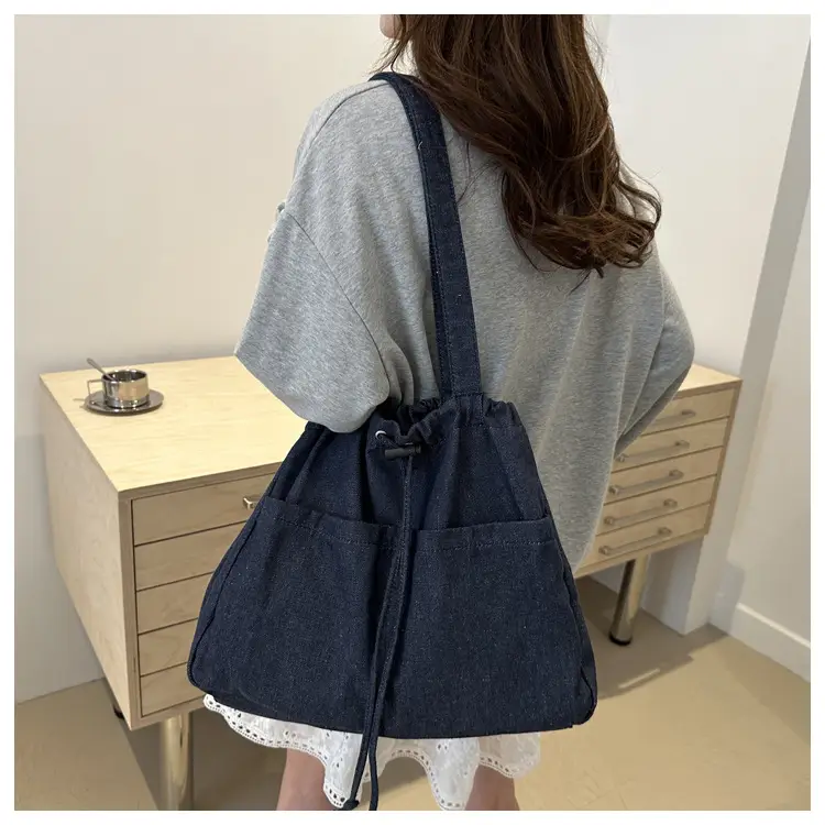Blue Denim Drawstring Shoulder Bag for Women — feature 19