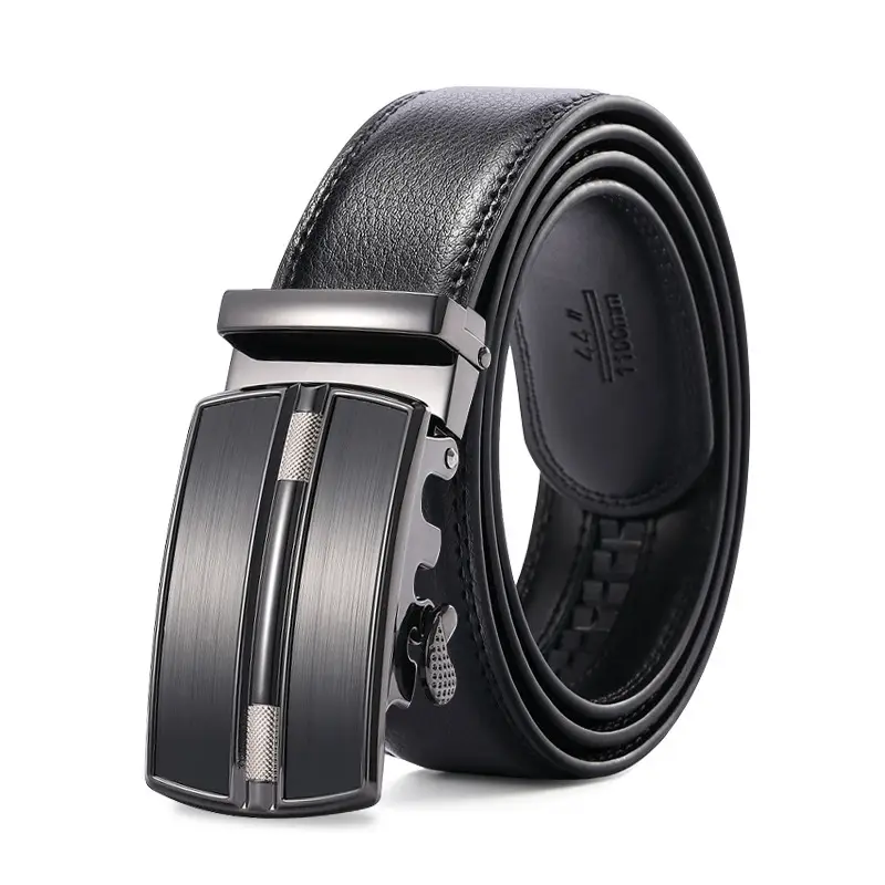 Men's Black Genuine Leather Belt with Automatic Buckle - Image 2