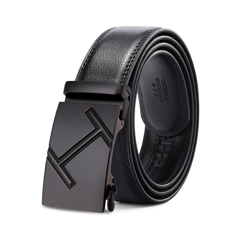 Men's Black Genuine Leather Belt with Automatic Buckle - Image 4