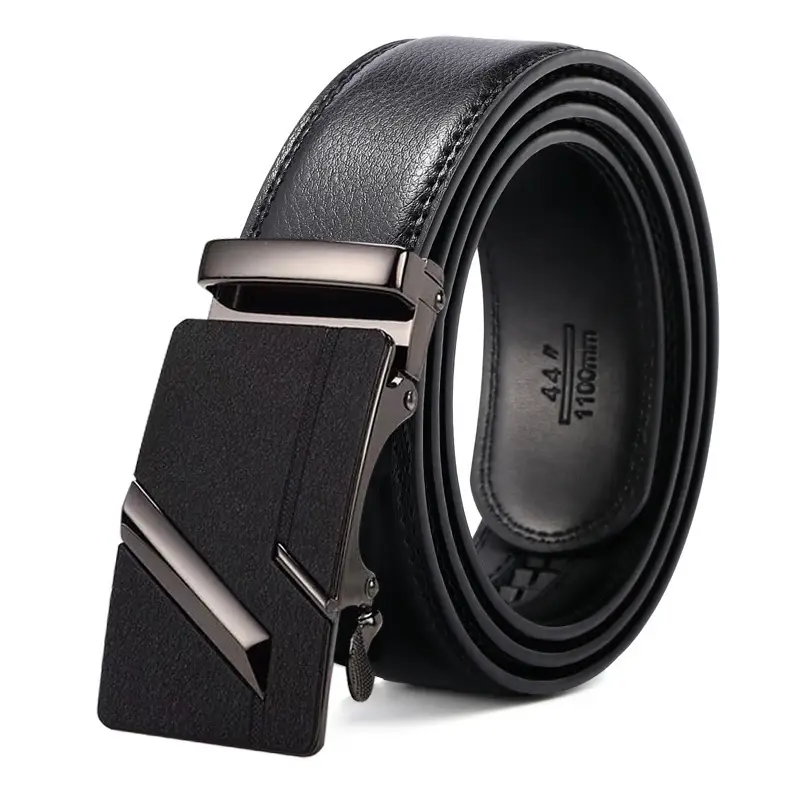 Men's Black Genuine Leather Belt with Automatic Buckle — feature 1