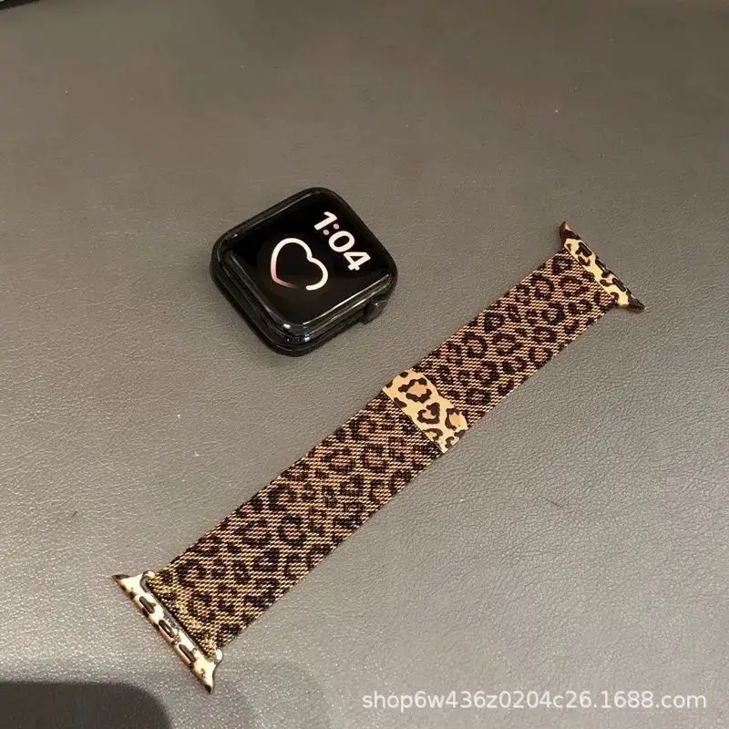 Milanese Leopard Print Premium Magnetic Applicable Applewatch Apple Watch Strap S10iwatch Strap