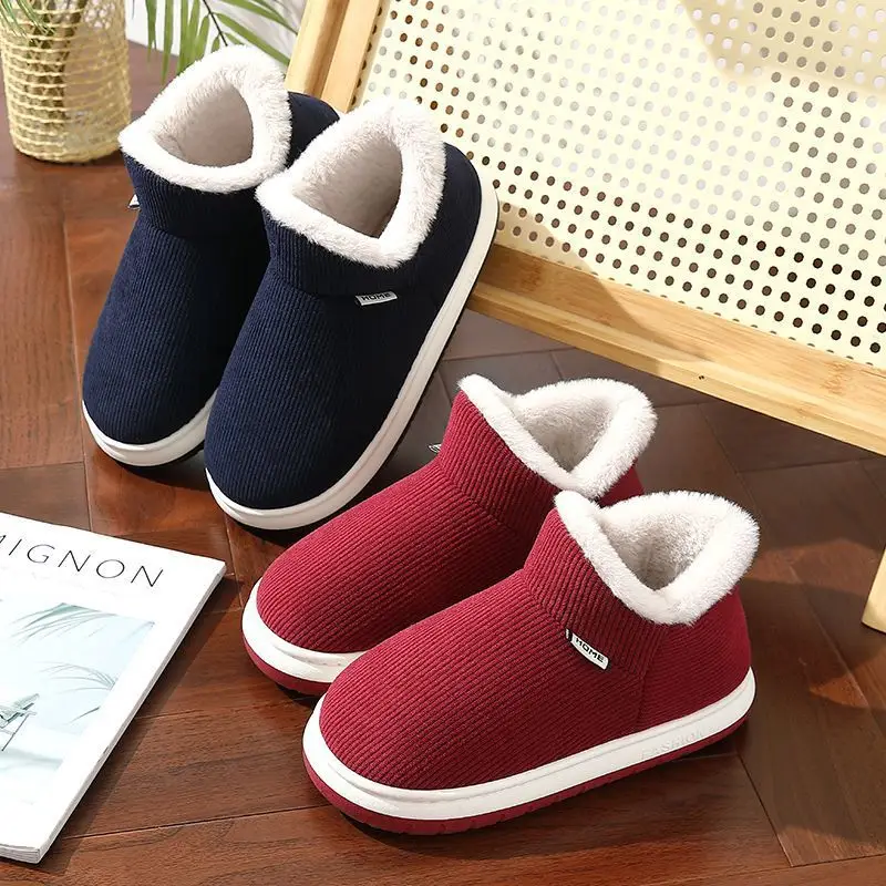 Middle-aged and elderly cotton slippers men's winter outdoor wear bag heel indoor home thick-soled non-slip fleece-lined warm cotton shoes women's