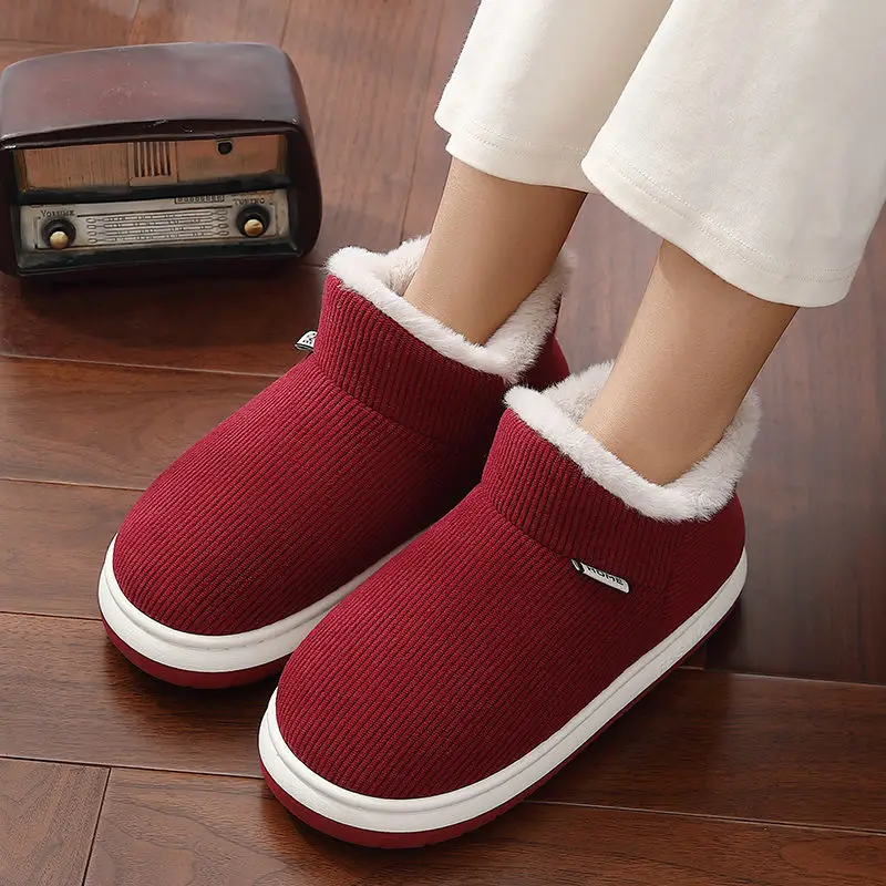 Middle-aged and elderly cotton slippers men's winter outdoor wear bag heel indoor home thick-soled non-slip fleece-lined warm cotton shoes women's